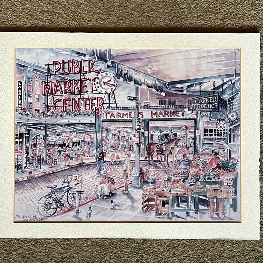 Sarah Clemenston  original signed water color Pikes Street Market